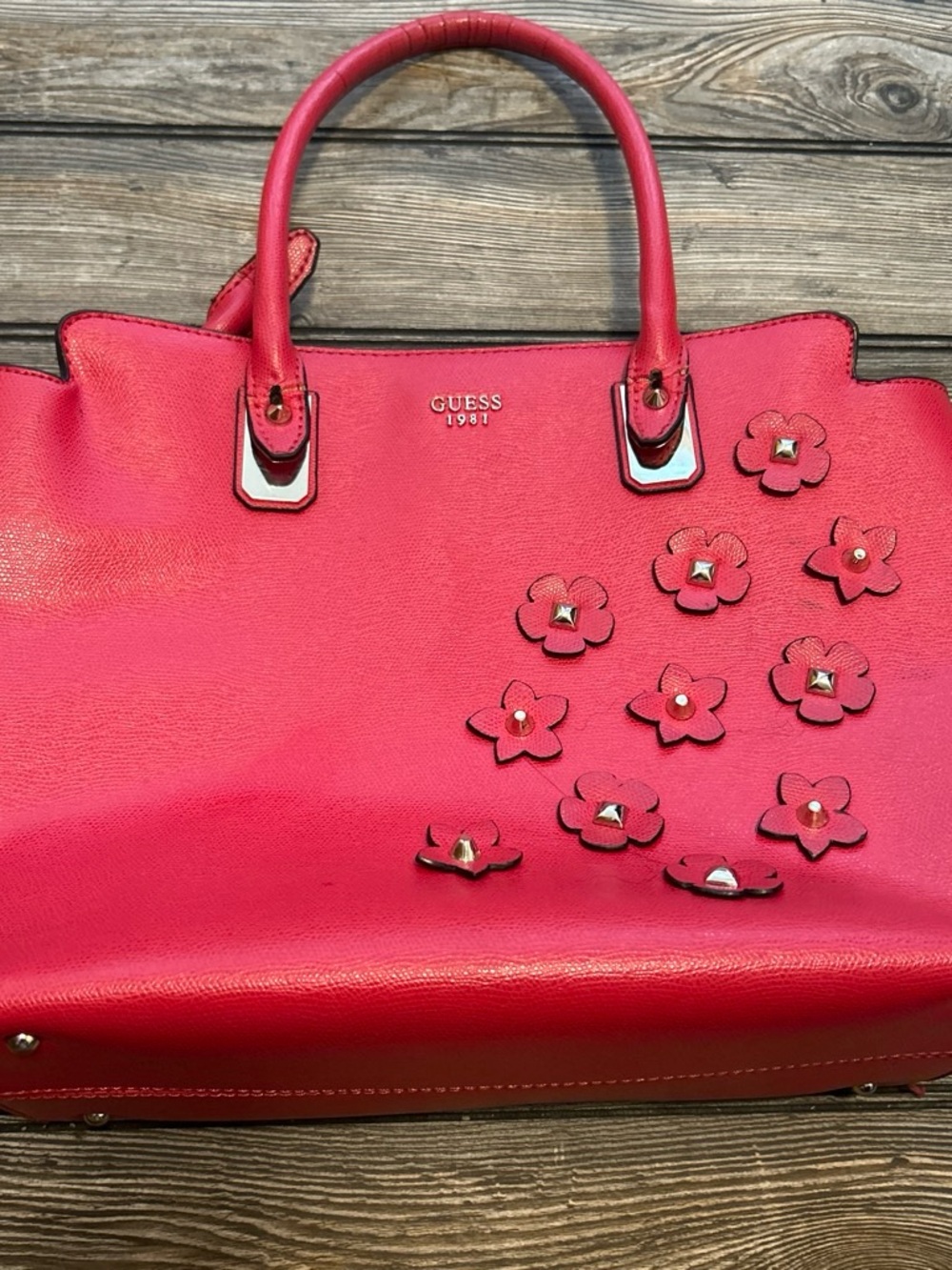 Guess Red Floral Appliqué Tote